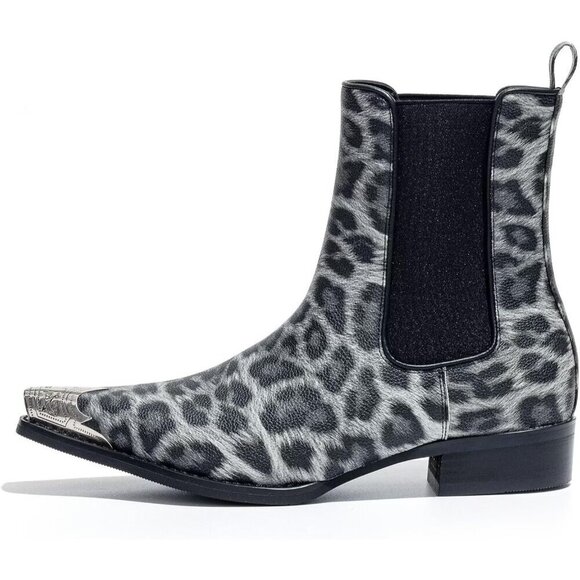 Men’s White Chelsea Pointed Metal Toe Leopard Print Ankle Street Style Boots main image 4